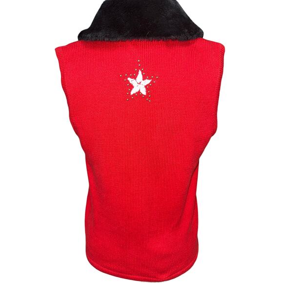 Women’s Christmas Vest sleeveless Fuzzy Collar Snowflakes Christmas Tree S Red - Picture 6 of 9
